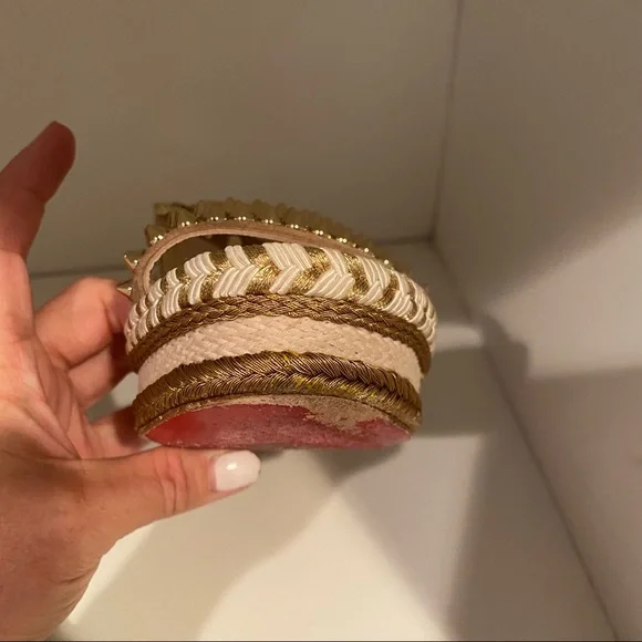 ❤️ Sold Christian louboutin Madmonica Espadrilles Wedge Sandals Spike Gold - Picture 5 of 14